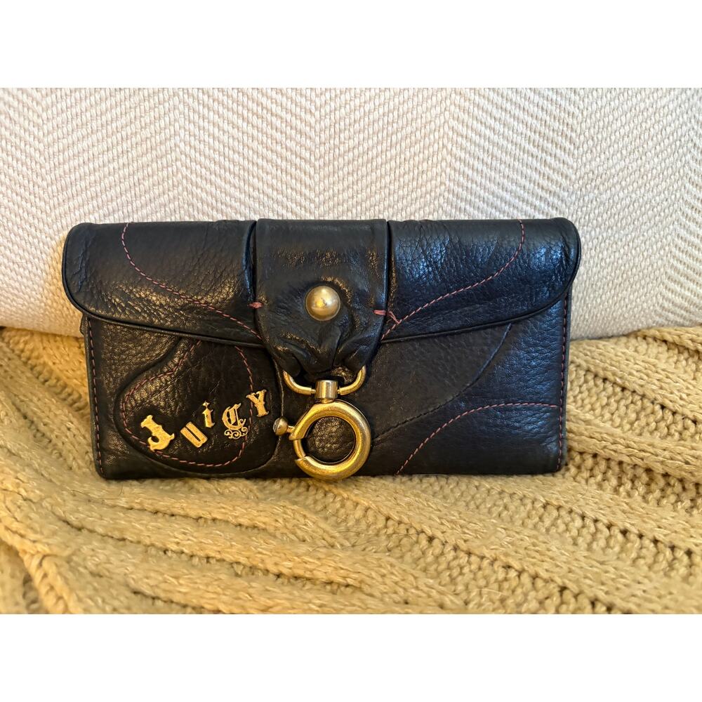 Vintage Juicy Couture Black Leather Wallet Y2K